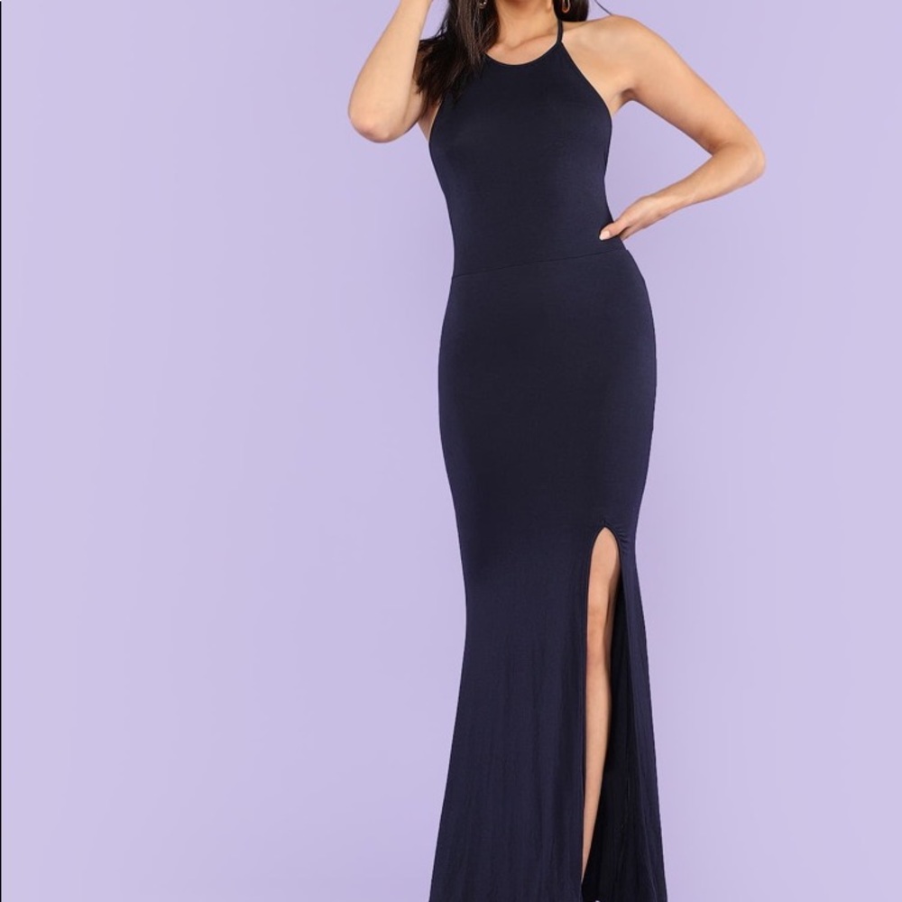 Split Front Crisscross Back Halter Maxi Dress - image 2